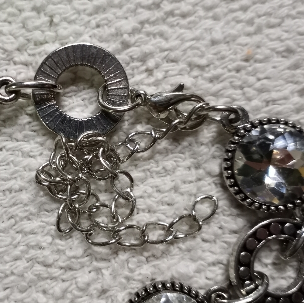 Silvertone Crystal Necklace choker collar - Picture 5 of 6